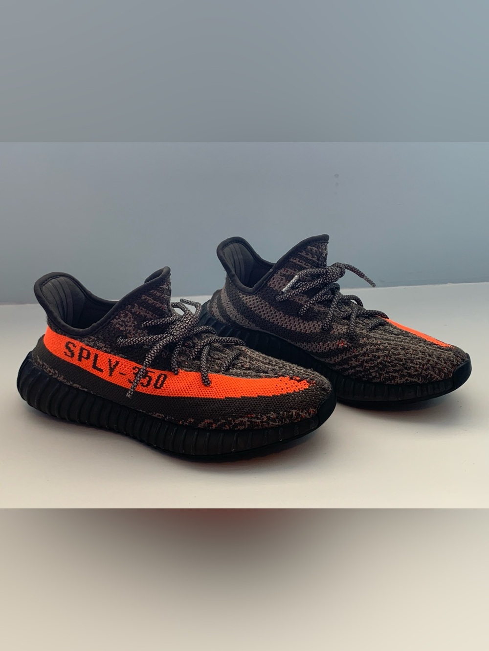 Yeezy Black & Orange Knit Sneakers with 'SPLY-350' Stripe